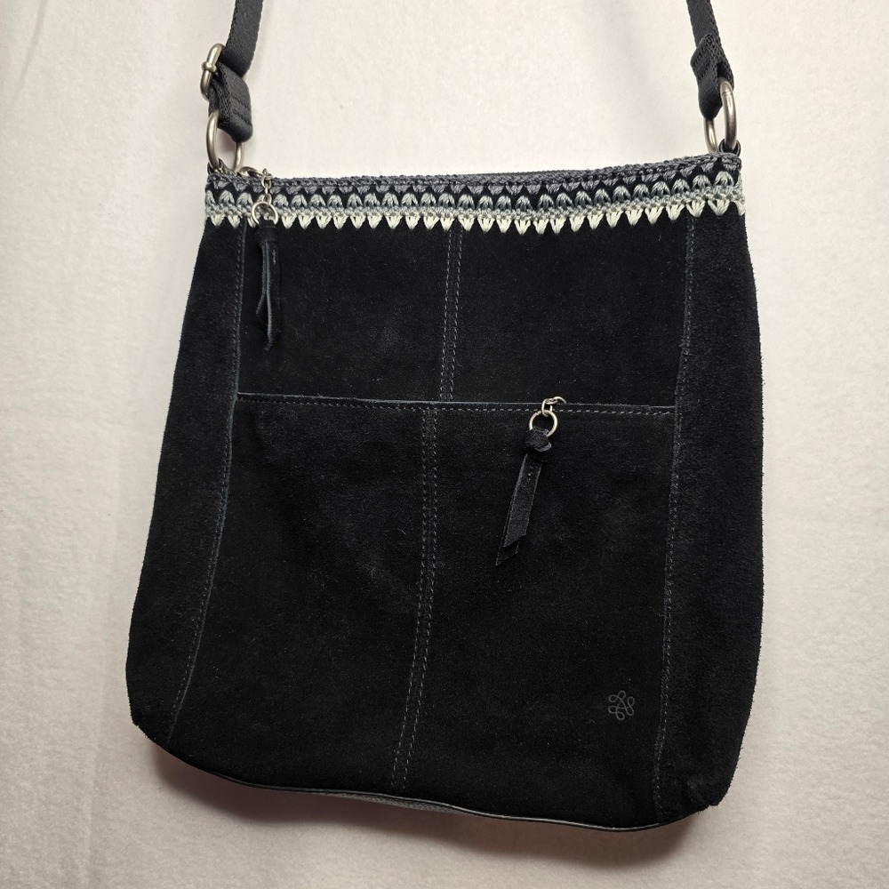The Sak Lucia Crossbody Suede Bag with Adjustable Strap. Navy Blue